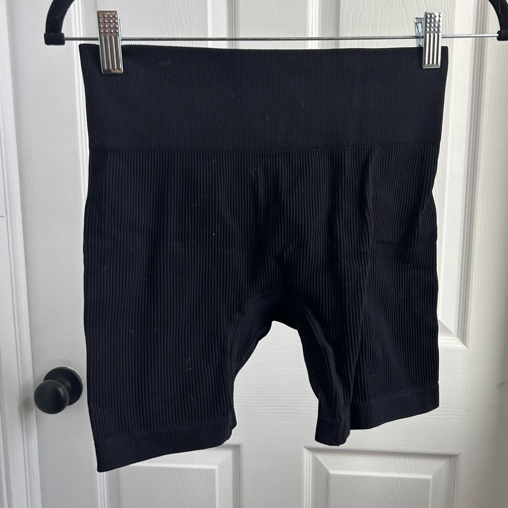 High-Waist Ribbed Black Bike Shorts
